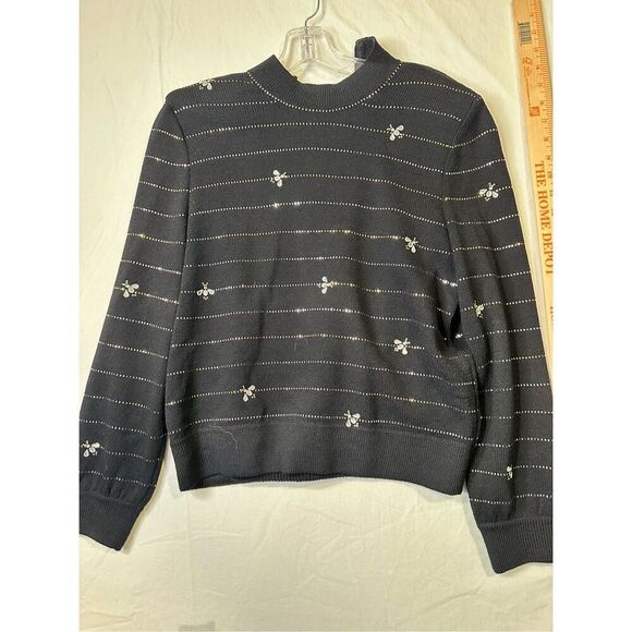 St John Evening Sz P Navy Gold Rhinestones Paillettes Bees Santana Knit Sweater - Picture 1 of 10